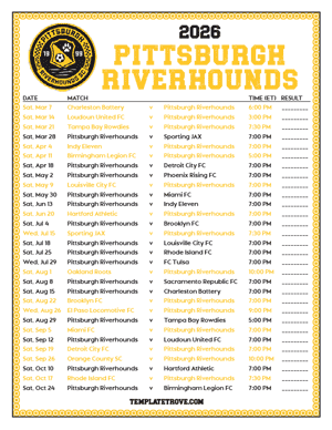   Pittsburgh Riverhounds 2026
 Printable Soccer Schedule