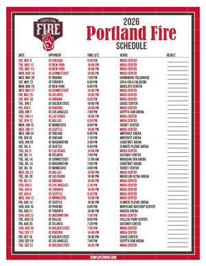 Portland Fire 2026
 Printable Basketball Schedule