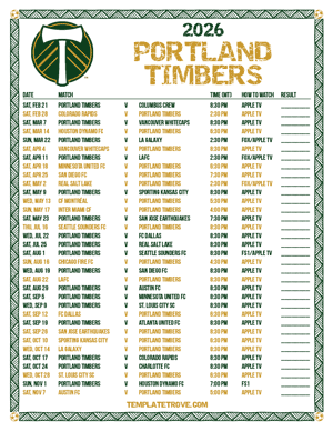 Portland Timbers 2026
 Printable Soccer Schedule - Mountain Times