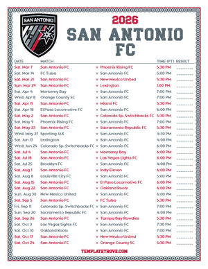  San Antonio FC 2026
 Printable Soccer Schedule - Pacific Times