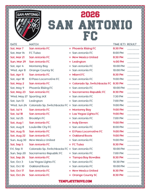   San Antonio FC 2026
 Printable Soccer Schedule