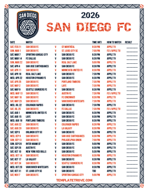 San Diego FC 2026
 Printable Soccer Schedule - Mountain Times