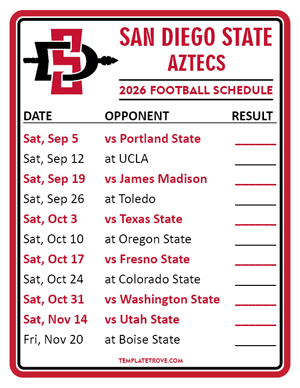 San Diego State Aztecs Football 2026
 Printable Schedule  - Style 2