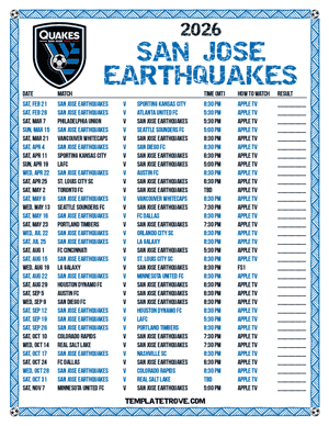 San Jose Earthquakes 2026
 Printable Soccer Schedule - Mountain Times