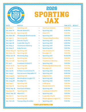   Sporting JAX 2026
 Printable Soccer Schedule