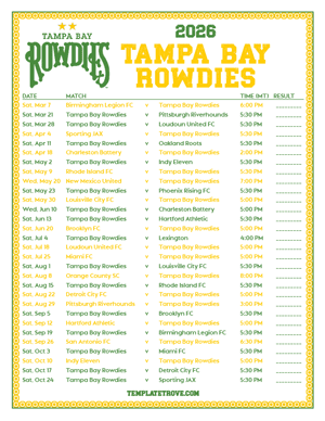   Tampa Bay Rowdies 2026
 Printable Soccer Schedule - Mountain Times