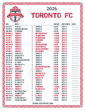 Toronto FC 2026
 Printable Soccer Schedule - Mountain Times