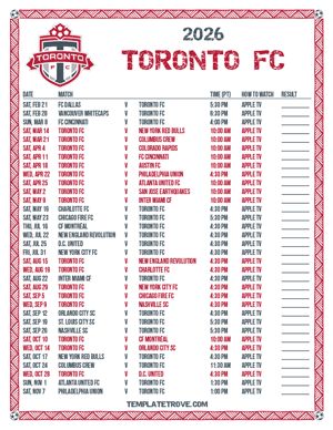 Toronto FC 2026
 Printable Soccer Schedule - Pacific Times