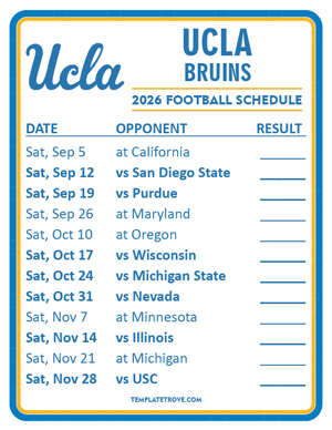 UCLA Bruins Football 2026
 Printable Schedule  - Style 2