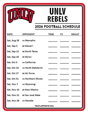 UNLV Rebels Football 2026
 Printable Schedule - Style 4