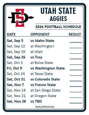 Utah State Aggies Football 2026
 Printable Schedule  - Style 2