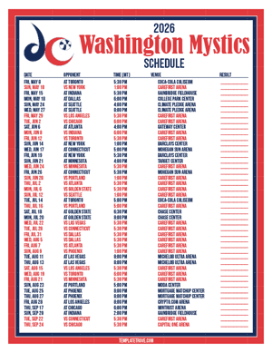 Washington Mystics 2026
 Printable Basketball Schedule - Mountain Times