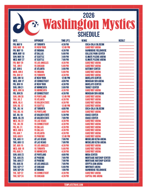 Washington Mystics 2026
 Printable Basketball Schedule - Pacific Times