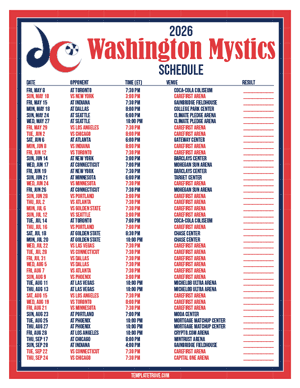 Washington Mystics 2026
 Printable Basketball Schedule