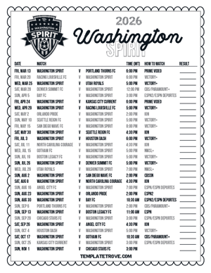 Washington Spirit 2026
 Printable Soccer Schedule - Mountain Times