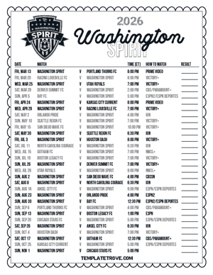 Washington Spirit 2026
 Printable Soccer Schedule